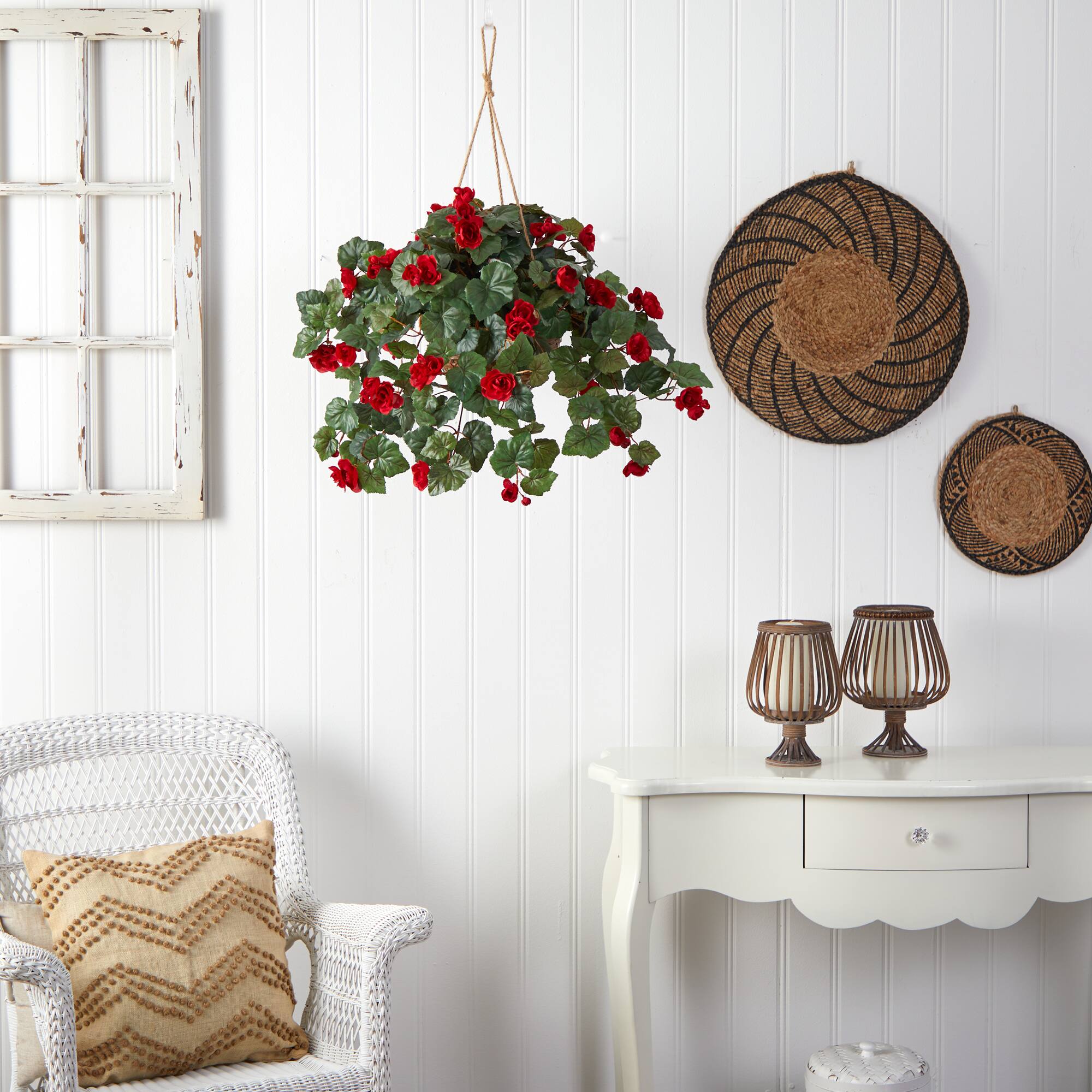 24" Red Begonia in Hanging Basket